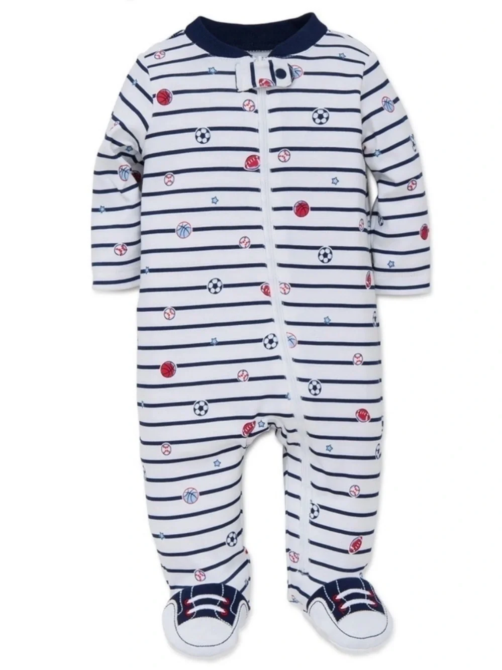 Little Me Navy Striped Sports 100% Cotton Sleeper Footie
